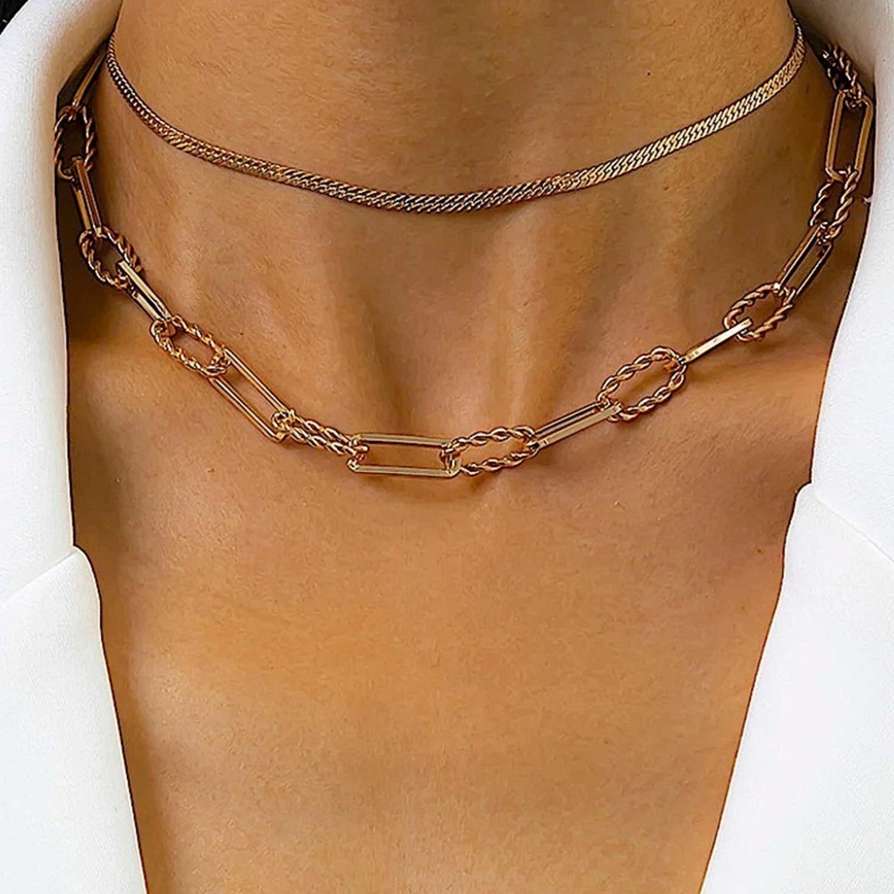 Multilayer Gold Plated Cuban Chain Link Herringbone Flat Snake Choker Ne…